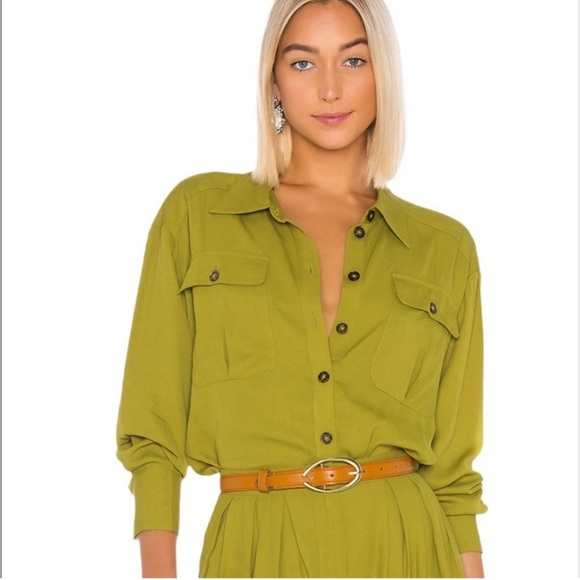 LPA Candace Button Down Shirt in Kermit Green Size M